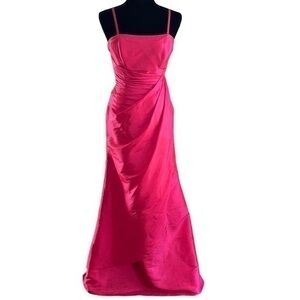 VTG Mori Lee Madeline Gardner Bridesmaids Satin Hot Pink Floral Long Gown Dress